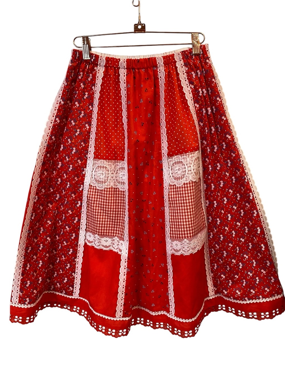 Vintage 70s Carefree Fashions Patchwork Skirt Floral Boho Hippie Prairie Gingham